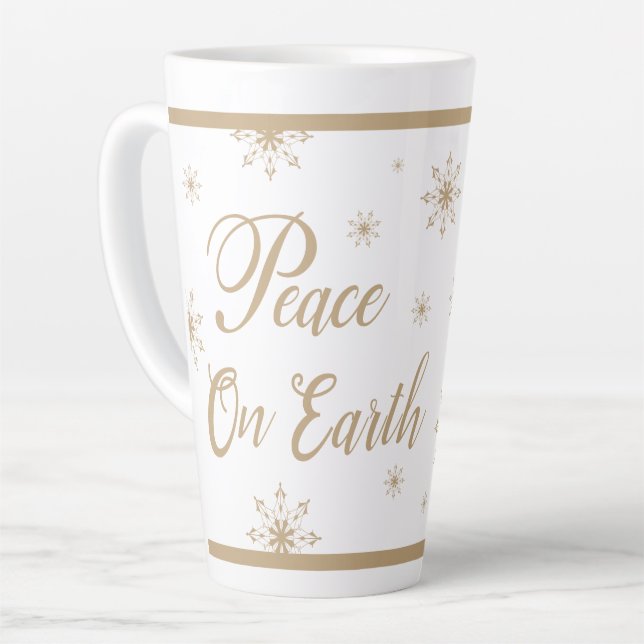 Peace on Earth Gold Stars Christmas Latte Mug (Left Angle)
