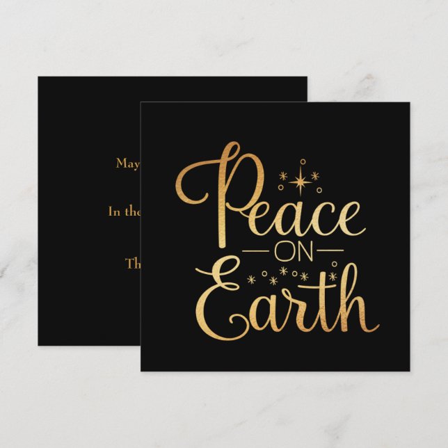Peace on Earth Gold Typography Black Holiday (Front/Back)