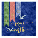 Peace On Earth Gold Typography Non-denominational Poster at Zazzle