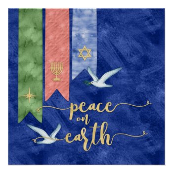 Peace On Earth Gold Typography Non-denominational Poster by teeloft at Zazzle