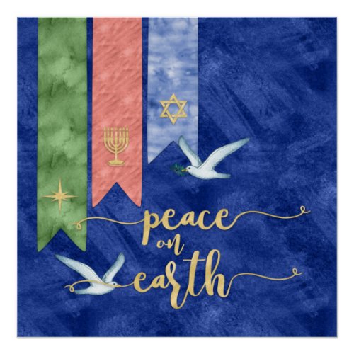 Peace on Earth Gold Typography Non_Denominational Poster