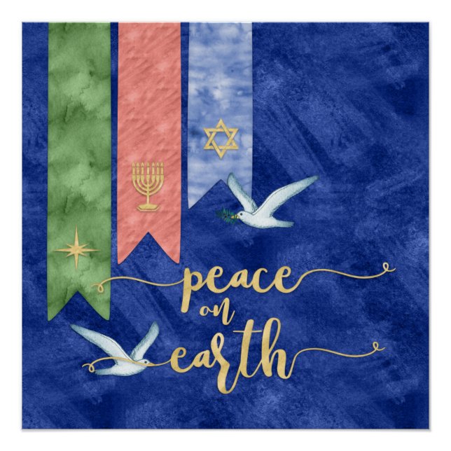 Peace on Earth Gold Typography Non-Denominational Poster (Front)
