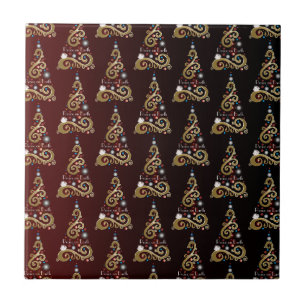 Peace on Earth golden Christmas tree pattern Ceramic Tile