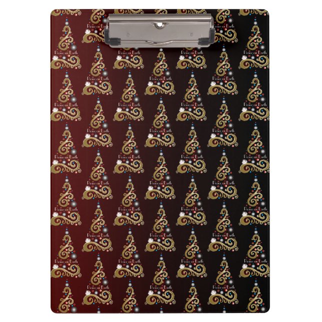 Peace on Earth golden Christmas tree pattern Clipboard (Front)