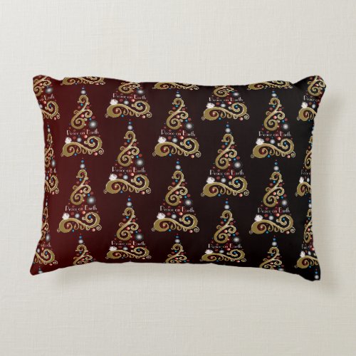 Peace on Earth golden Christmas tree pattern Decorative Pillow