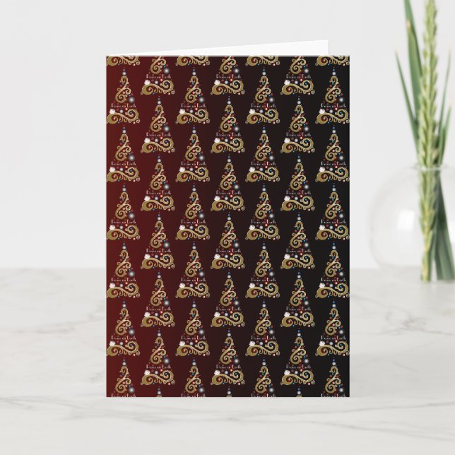 Peace on Earth golden Christmas tree pattern Holiday Card (Front)