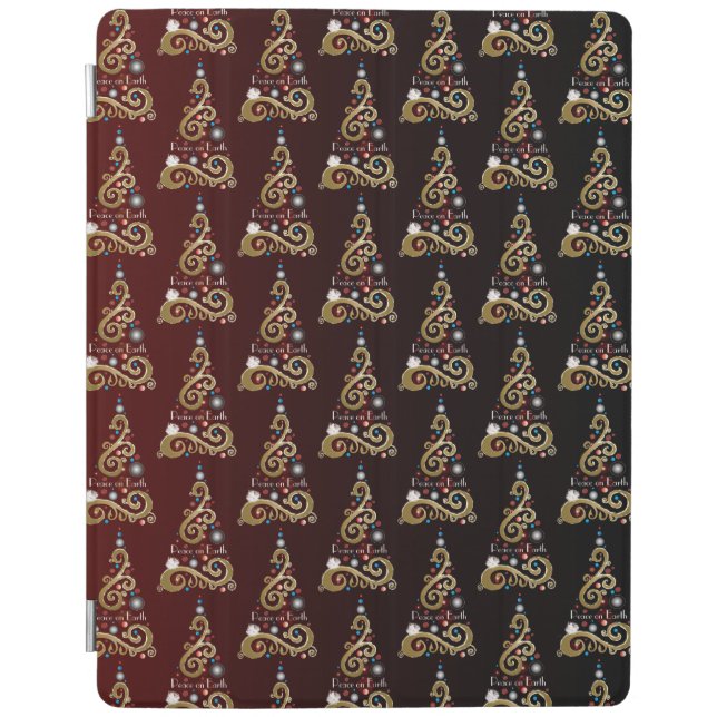 Peace on Earth golden Christmas tree pattern iPad Smart Cover (Front)
