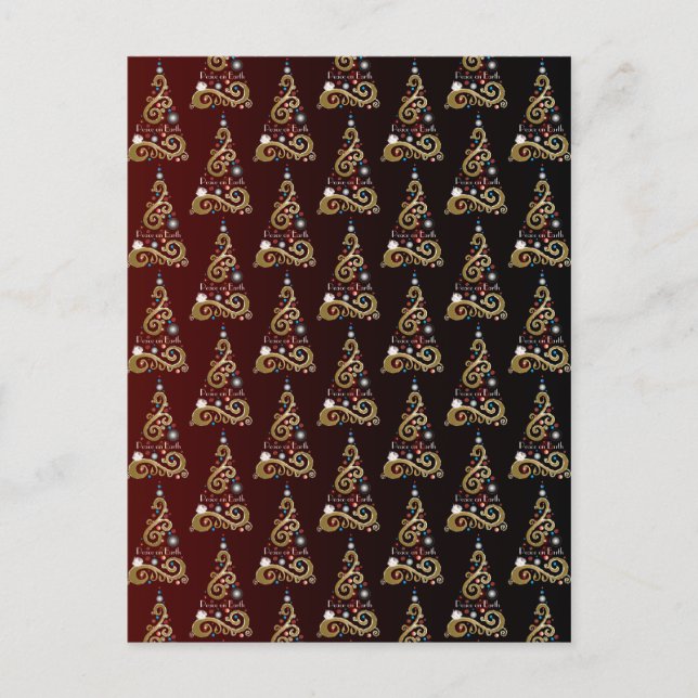 Peace on Earth golden Christmas tree pattern Postcard (Front)