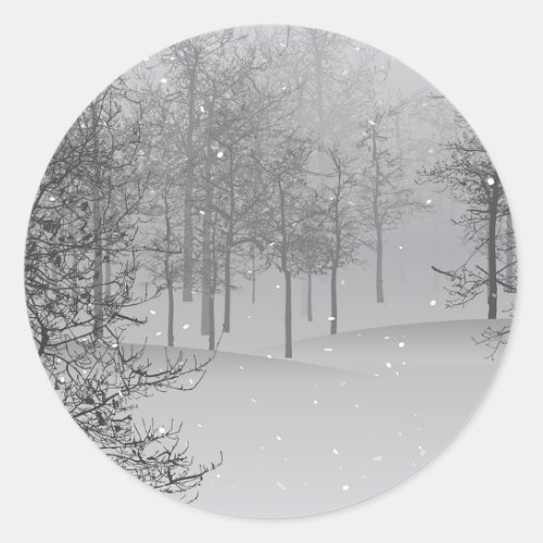 Peace on Earth Gray Snow Scene Classic Round Sticker