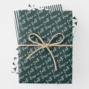 Peace on Earth Green Christmas Wrapping Paper Sheets