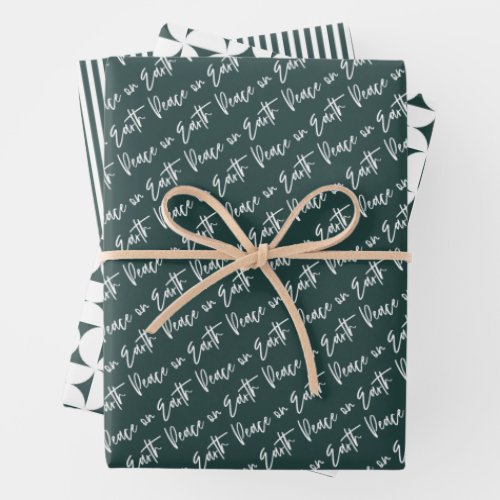 Peace on Earth Green Christmas Wrapping Paper Sheets