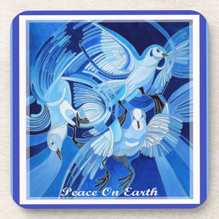 Peace On Earth Greetings With Doves Drink Coasters