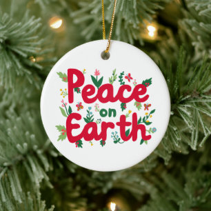 PEACE ON EARTH Hand-Drawn CUSTOM Ceramic Ornament