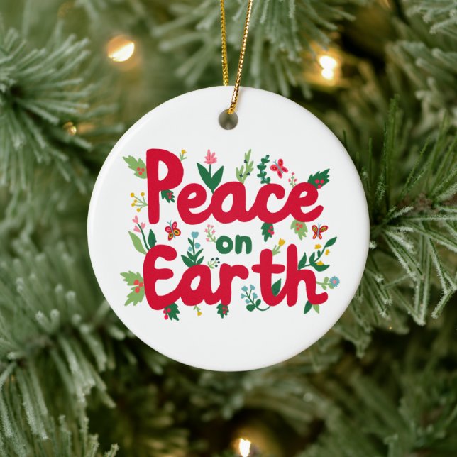 PEACE ON EARTH Hand-Drawn CUSTOM Ceramic Ornament (Tree)