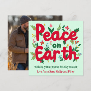 PEACE ON EARTH Hand-Drawn CUSTOM PHOTO  Holiday Card
