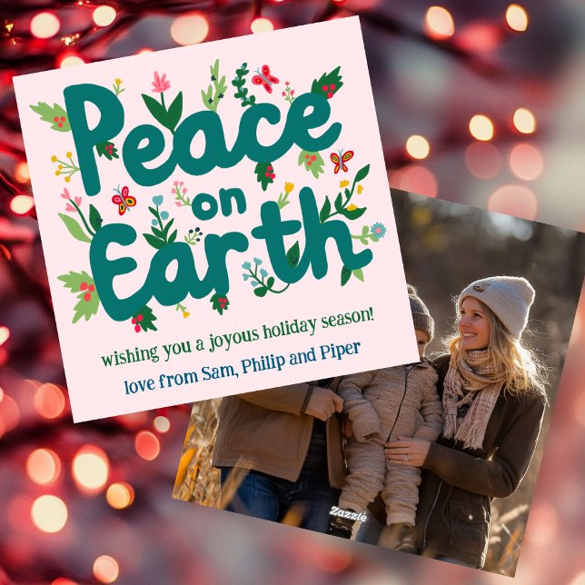 PEACE ON EARTH Hand-Drawn CUSTOM PHOTO  Holiday Card (PEACE ON EARTH Hand-Drawn CUSTOM PHOTO Holiday Card
)