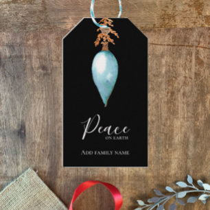 Peace on Earth Hand Painted Blue Watercolor Custom Gift Tags