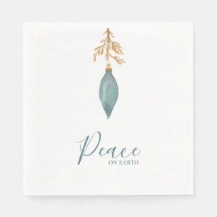 Peace on Earth Hand Painted Turquoise Watercolor  Napkins