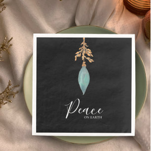 Peace on Earth Hand Painted Turquoise Watercolor Paper Dinner Napkins