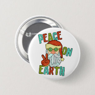 Peace on Earth Hippie Santa Button