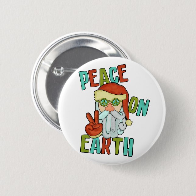 Peace on Earth Hippie Santa Button (Front & Back)
