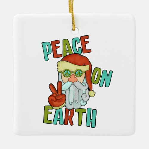 Peace on Earth Hippie Santa Ceramic Ornament