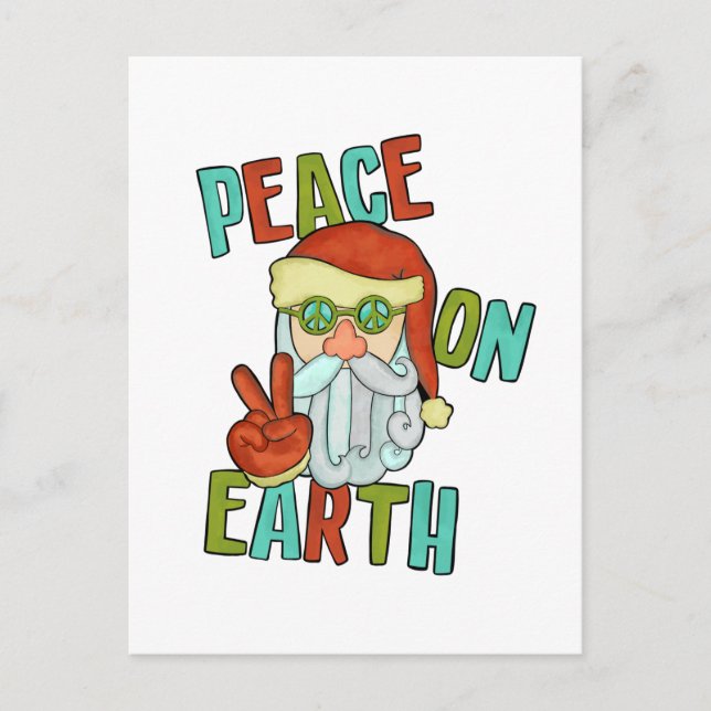 Peace on Earth Hippie Santa Holiday Postcard (Front)