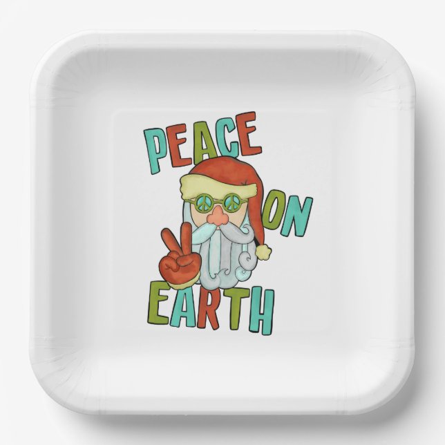 Peace on Earth Hippie Santa Paper Plates (Front)