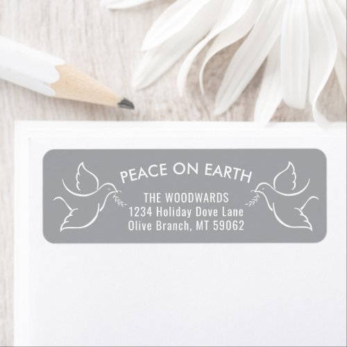Peace on Earth Holiday Dove Gray Return Address Label