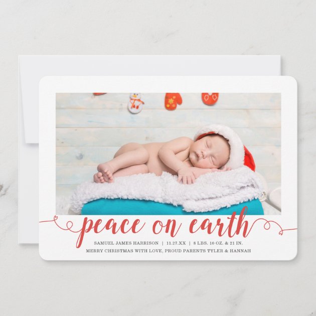 Peace On Earth Holiday Photo Birth Announcement