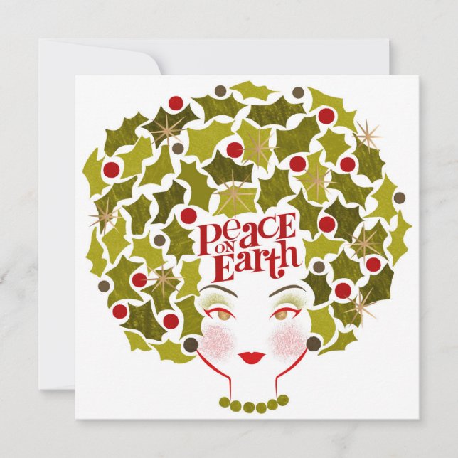 Peace on Earth Holly Hair Holiday Card (Front)