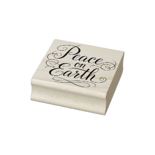 Peace on Earth, in Black Lines Silhouette Rubber Stamp