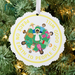 Peace on Earth Jesus & children Ornament Card