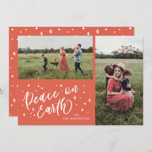 Peace on Earth Lettering Christmas Two Photo Holiday Card