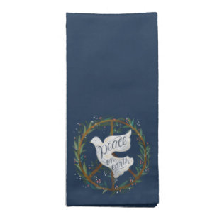 Peace on Earth Lettering Dove Holiday Cloth Napkin