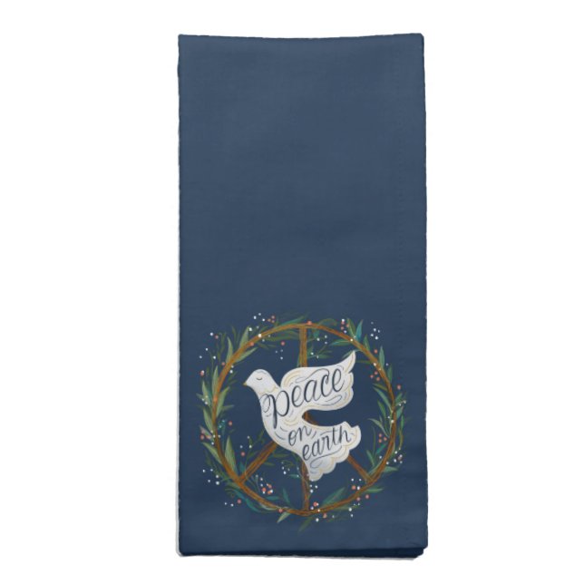 Peace on Earth Lettering Dove Holiday Cloth Napkin (Folded)