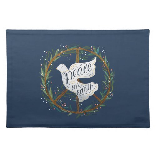 Peace on Earth Lettering Dove Holiday Cloth Placemat