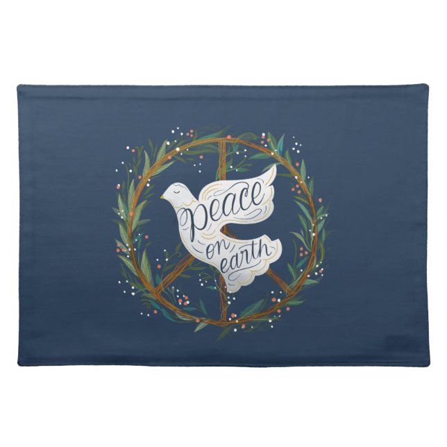 Peace on Earth Lettering Dove Holiday Cloth Placemat (Front)