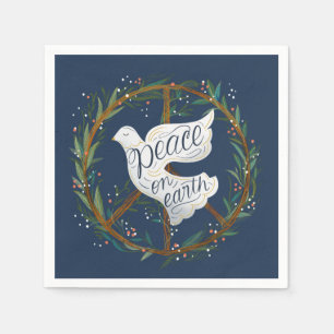 Peace on Earth Lettering Dove Holiday Party Napkins