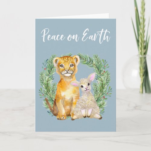 Peace on Earth Lion Lamb Cute Card