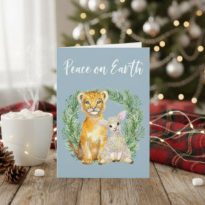 Peace on Earth Lion Lamb Cute Card