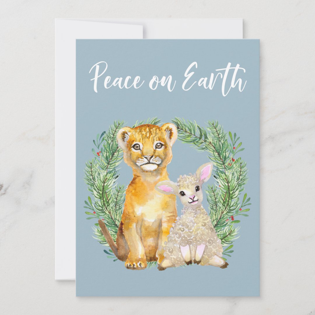 Peace on Earth Lion Lamb Cute Holiday | Zazzle