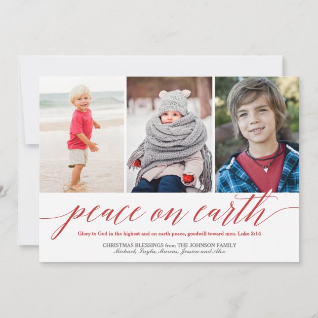 Peace On Earth Luke 2:14 Verse Holiday 3-Photo Red (Front)