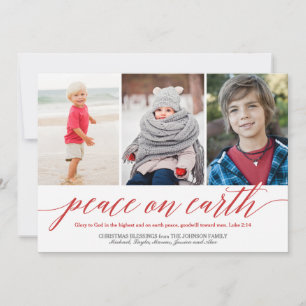 Peace On Earth Luke 2:14 Verse Holiday 3-Photo Red Card
