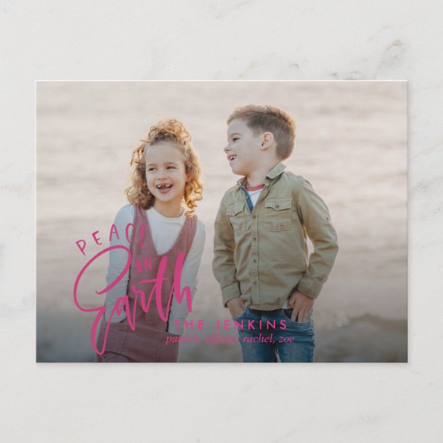 Peace on earth | Magenta | Christmas Holiday Photo Postcard (Front)