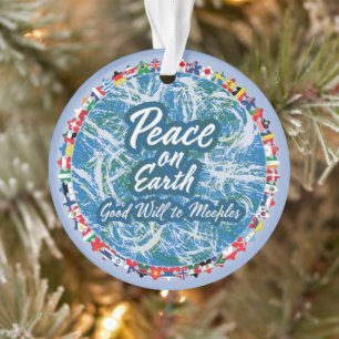Peace on Earth Meeples Acrylic Ornament