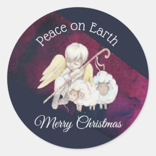 Peace on Earth Merry Christmas Angel Shepherd Classic Round Sticker