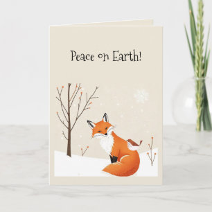 Peace on Earth Minimalist Fox Bird Cute Animal   Card