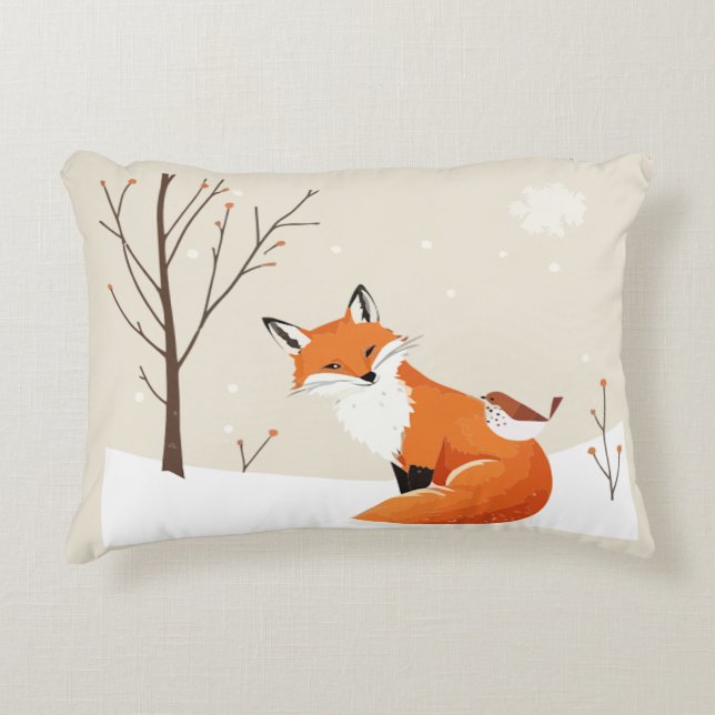 Peace on Earth Minimalist Fox Bird Cute Animals Accent Pillow (Front)