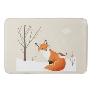 Peace on Earth Minimalist Fox Bird Cute Animals Bath Mat